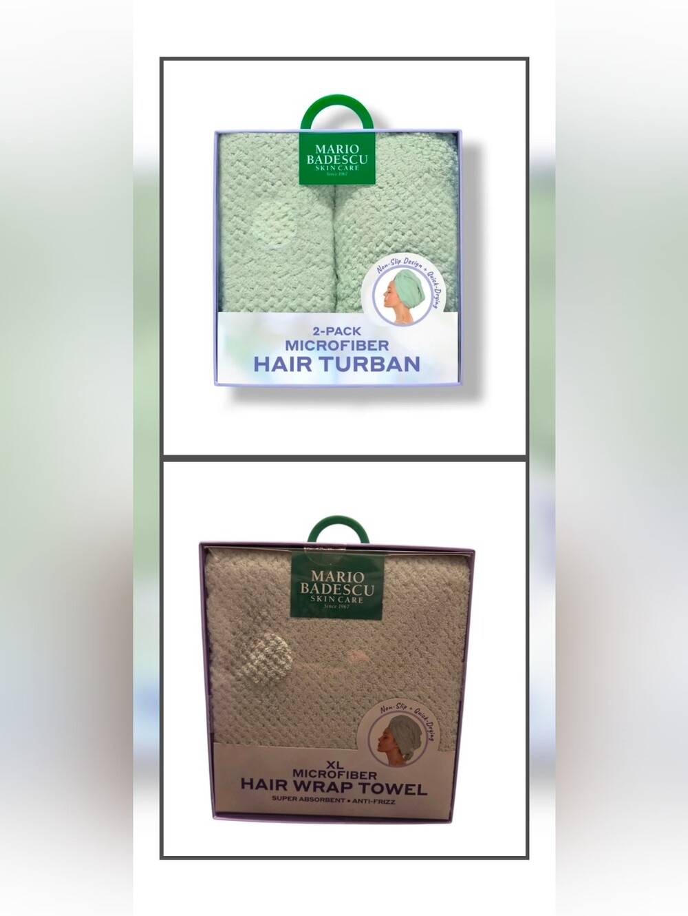 Mario Badescu Green 2 Pack Microfiber Turbans OR XL Hair Wrap